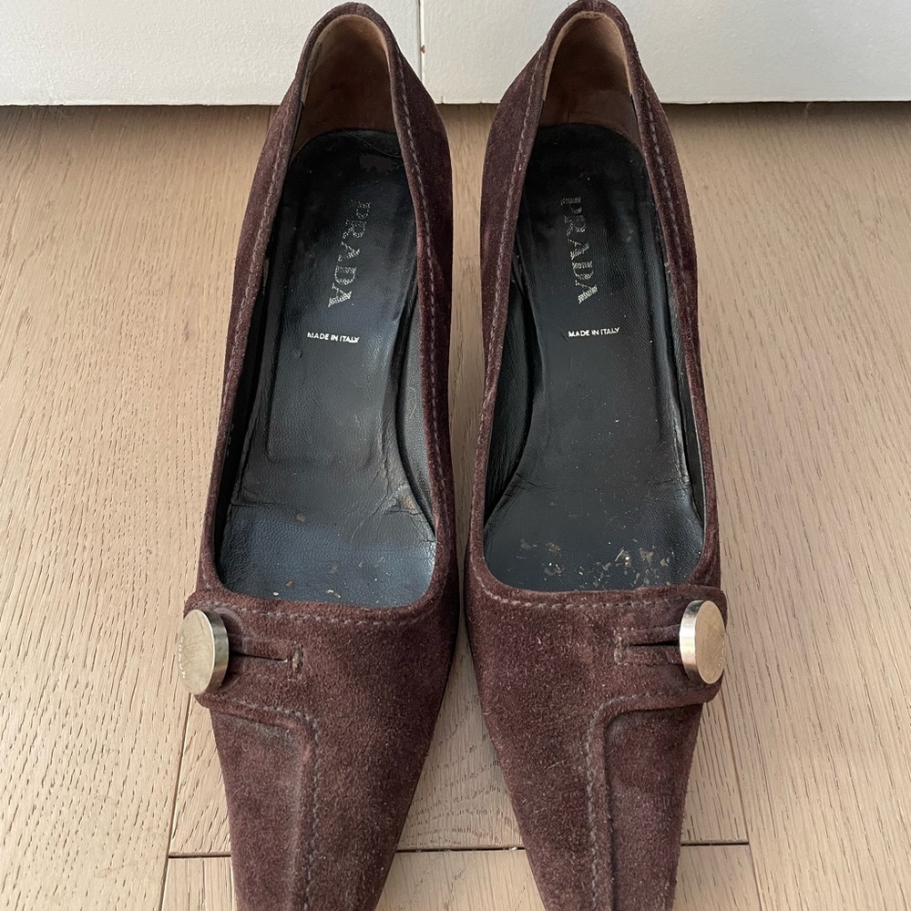 Prada Women's Dark Brown Suede Heels
